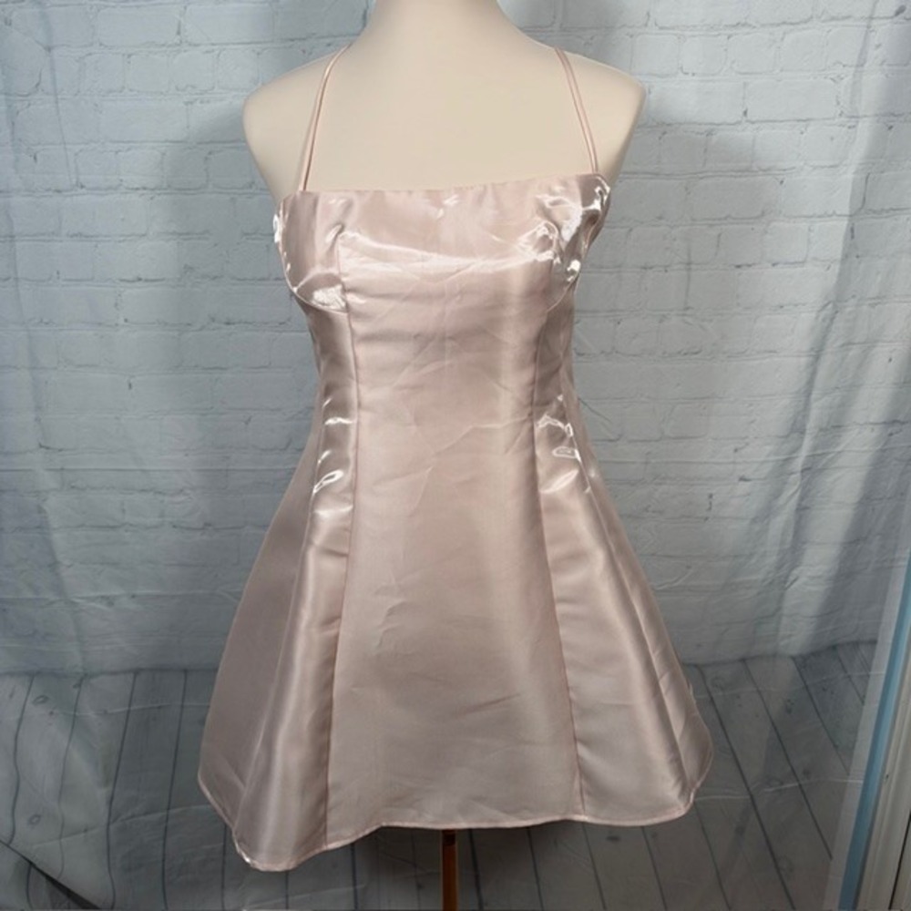 NWOT Lucy in the Sky Pink‎ Satin Mini Dress Crisscross Back A-Line L
